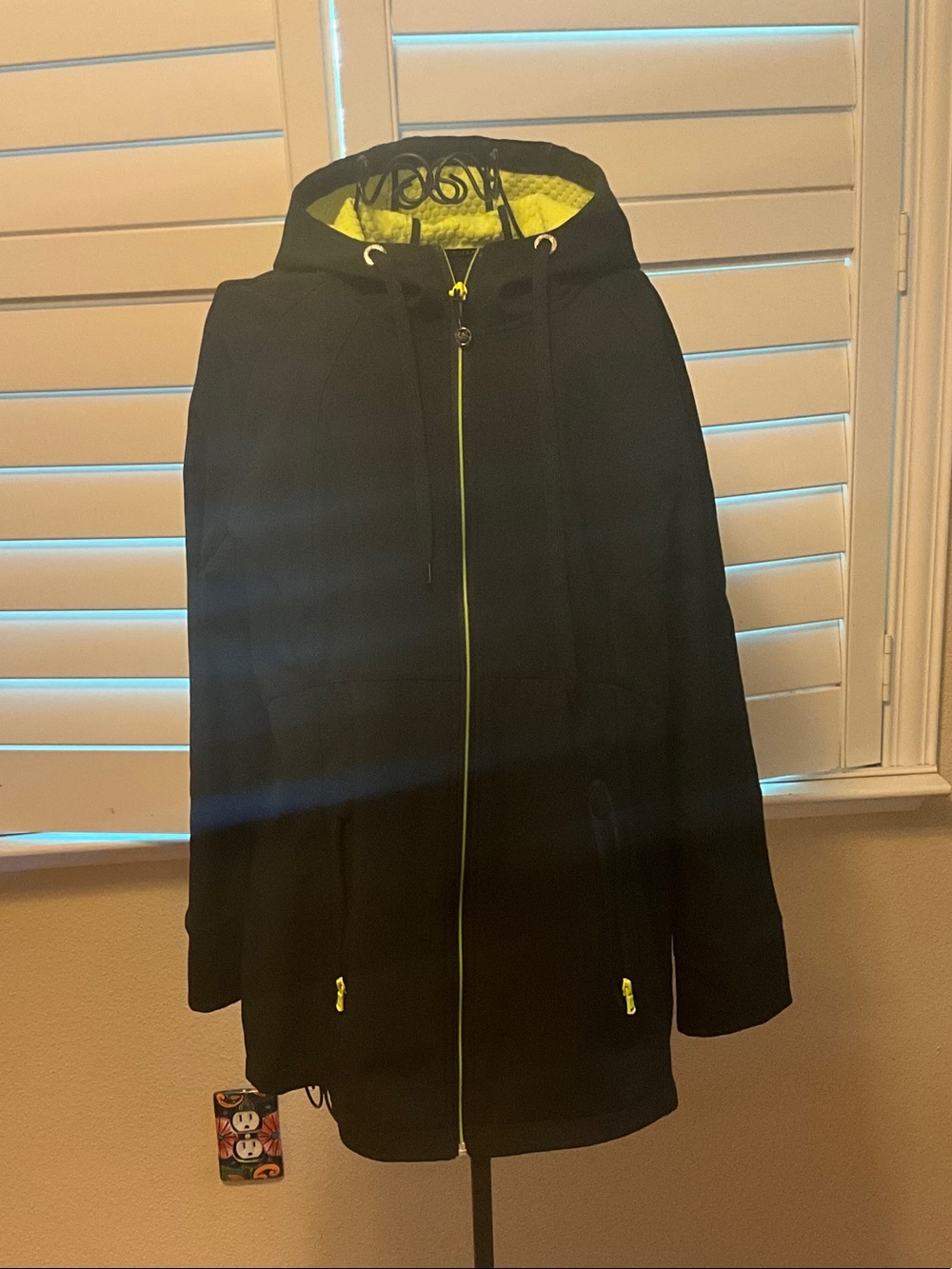 Michael Kors Black Hoodie Coat with Neon Yellow Accents